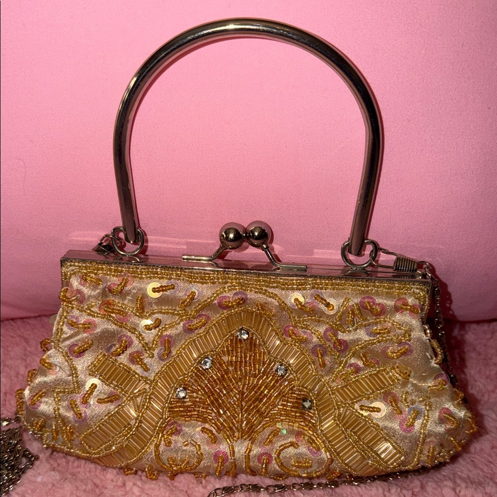 Bijoux Terner Vintage Gold and Pink Embellished Clutch